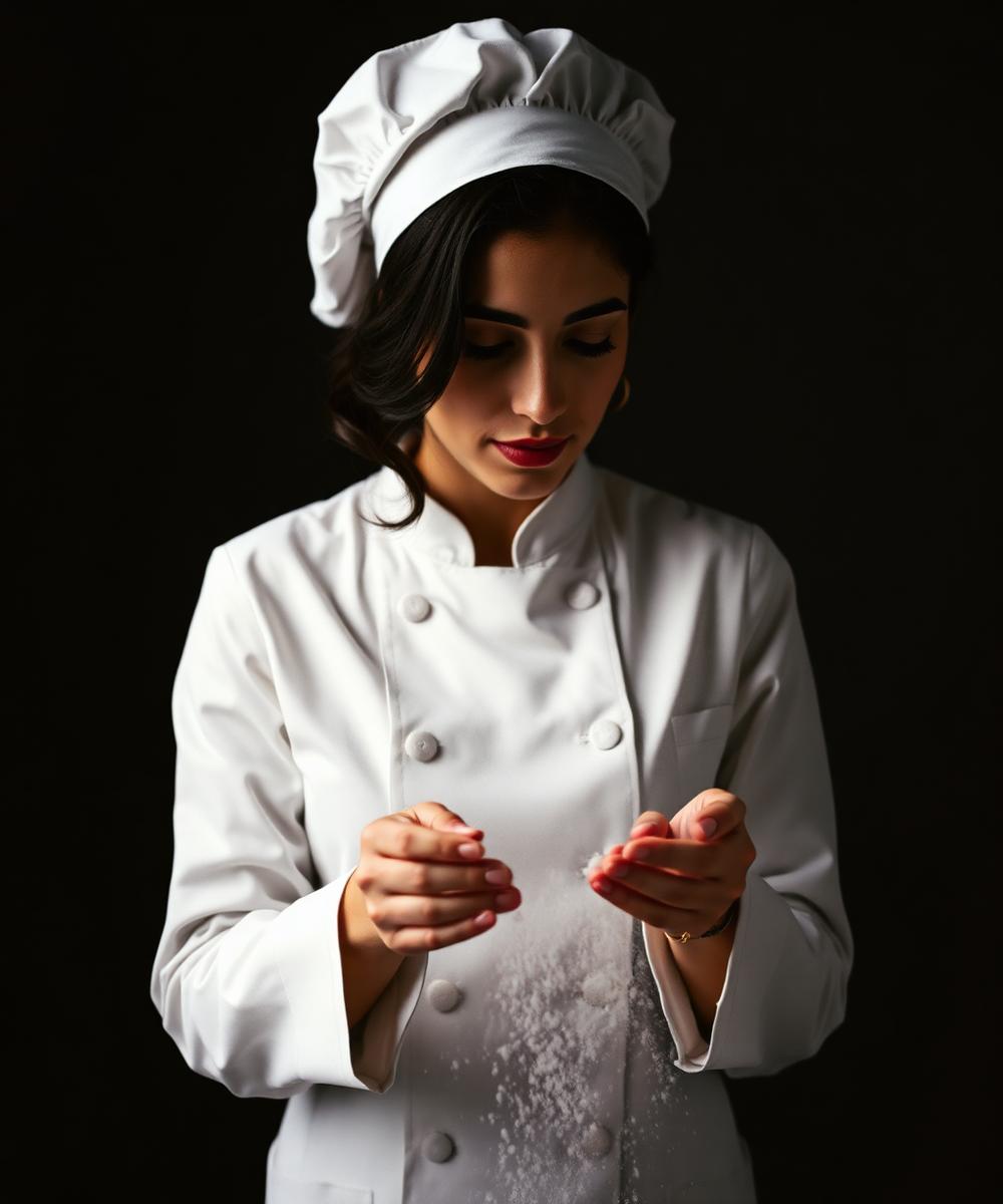Portrait de Madame Gharbi en veste de pâtissière